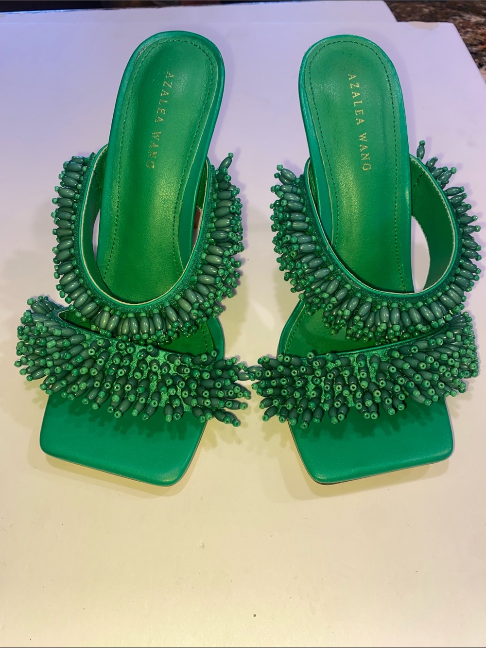 Azalea Wang Green Beaded Slide Heels